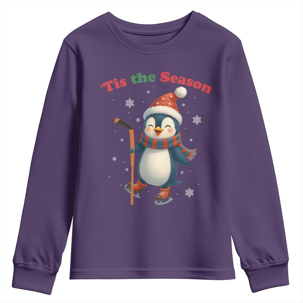 Cute Penguin Tis The Season Youth Sweatshirt Funny Christmas Gift For Holiday Fans TS12 Purple Print Your Wear