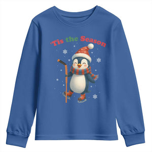 Cute Penguin Tis The Season Youth Sweatshirt Funny Christmas Gift For Holiday Fans TS12 Royal Blue Print Your Wear