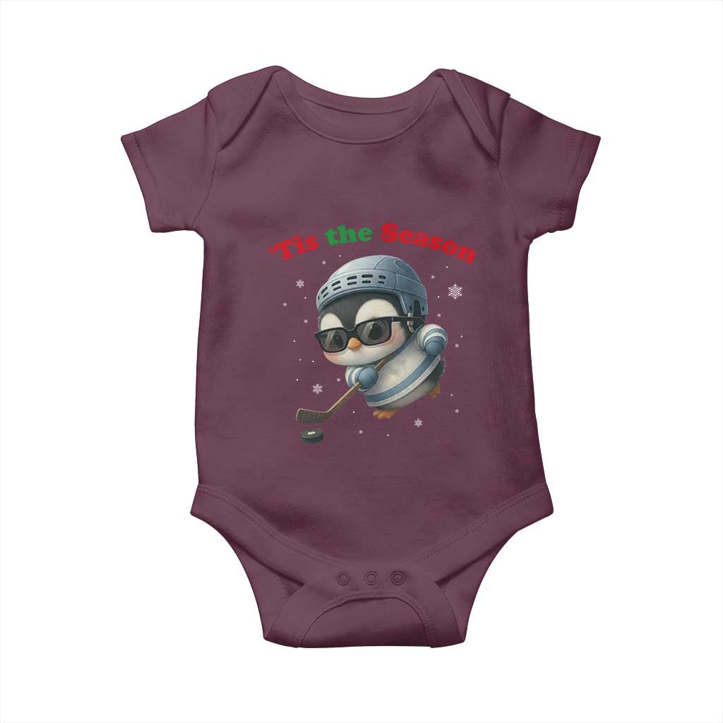 Penguin On Ice Tis The Season Baby Onesie Funny Christmas Gift TS12 Maroon Print Your Wear