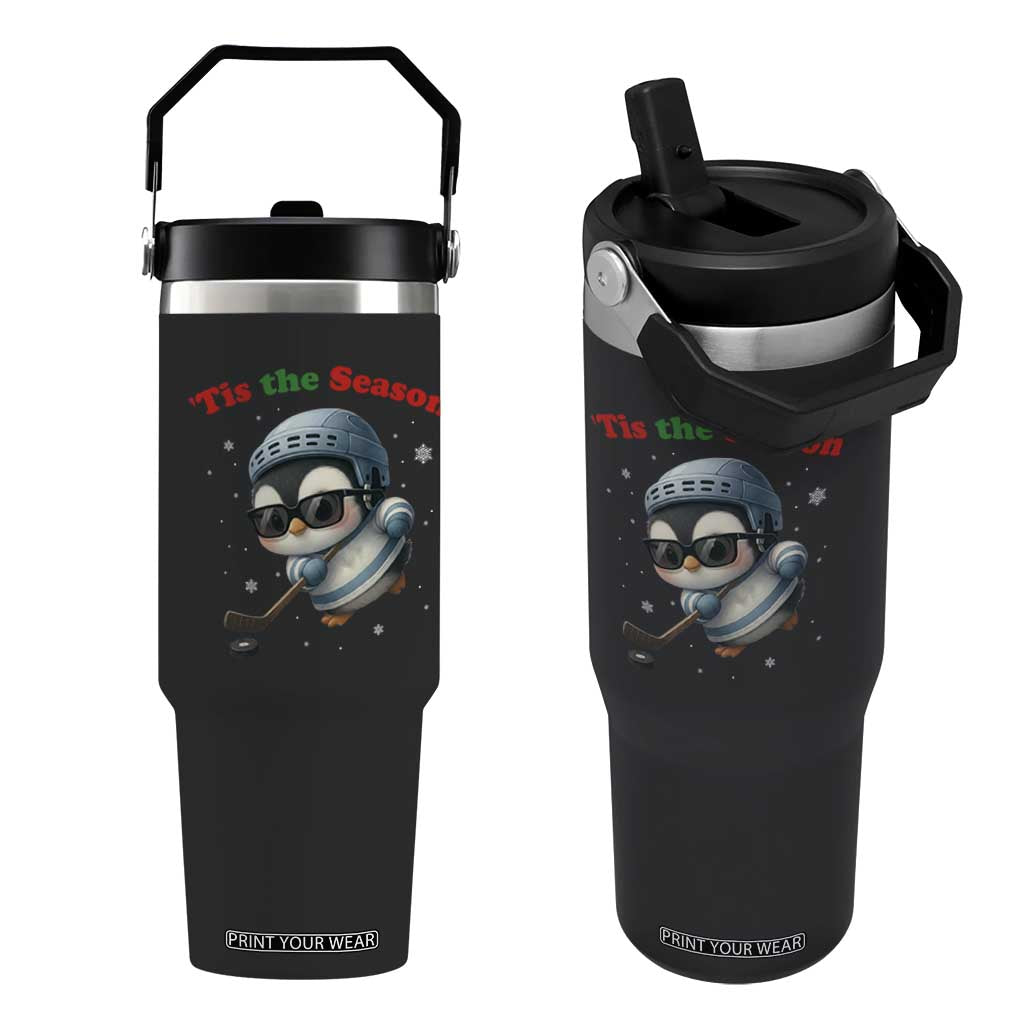 Penguin On Ice Tis The Season Flip Straw Tumbler Funny Christmas Gift TS12 One Size: 30 oz Black Print Your Wear