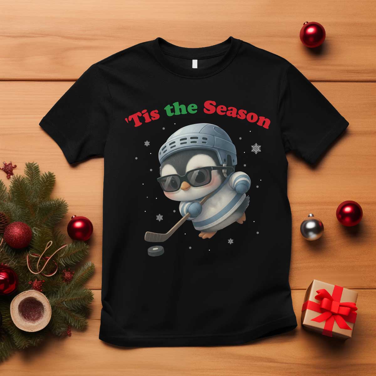 Penguin On Ice Tis The Season T Shirt Funny Christmas Gift TS12 Black Print Your Wear
