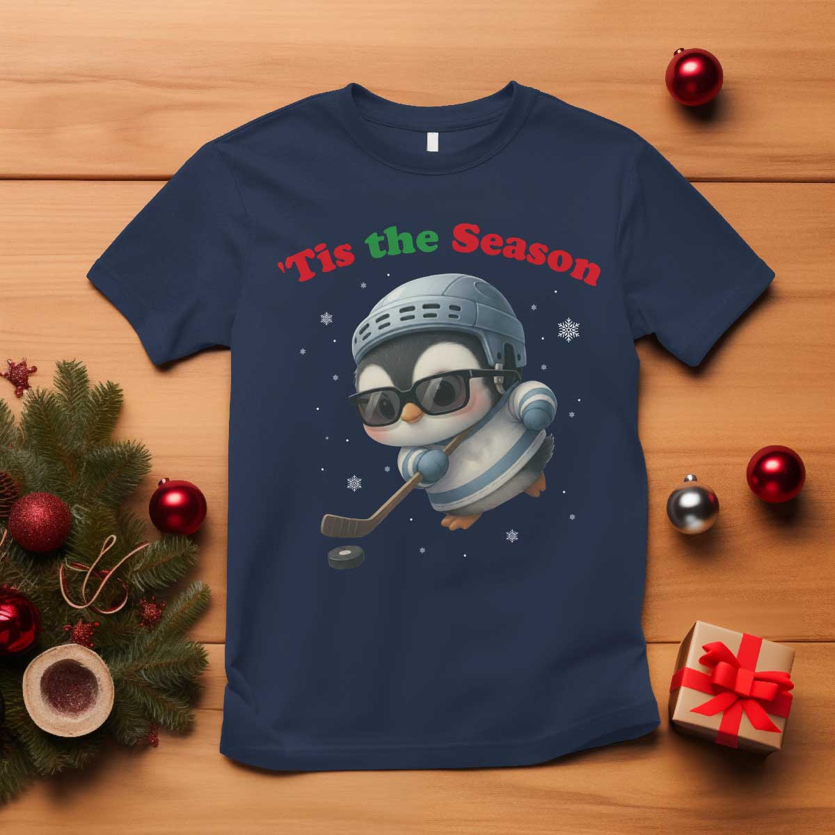 Penguin On Ice Tis The Season T Shirt Funny Christmas Gift TS12 Navy Print Your Wear
