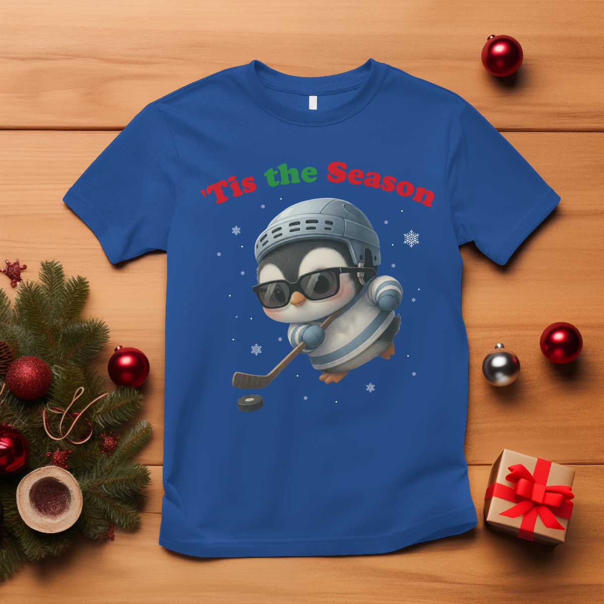Penguin On Ice Tis The Season T Shirt Funny Christmas Gift TS12 Royal Blue Print Your Wear