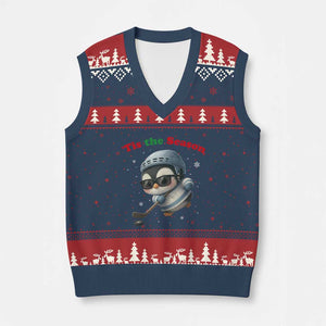 Penguin On Ice Tis The Season V-Neck Knit Sweater Vest Funny Xmas Gift TS12 Navy Red Print Your Wear