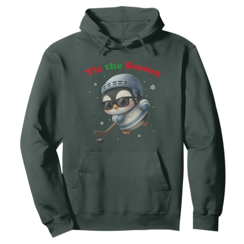 Penguin On Ice Tis The Season Hoodie Funny Christmas Gift TS12 Dark Forest Green Print Your Wear