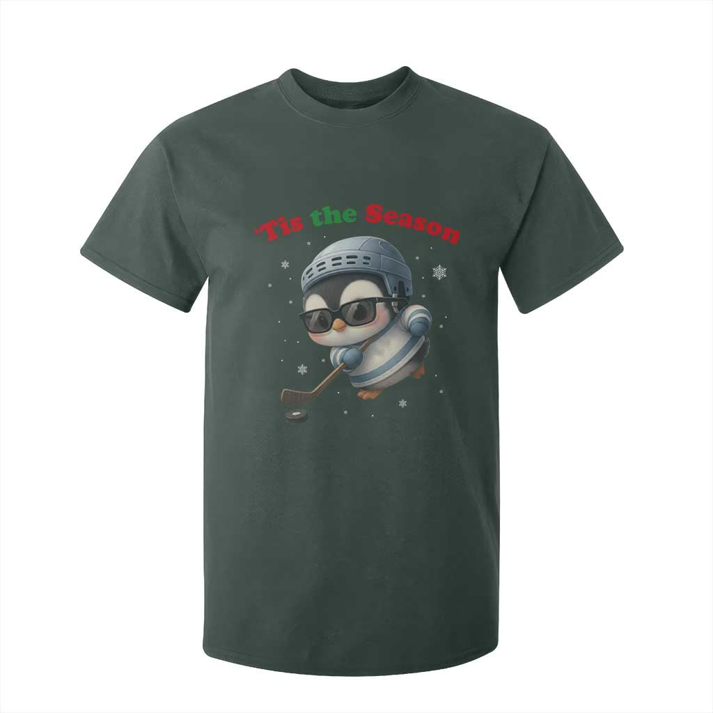 Penguin On Ice Tis The Season T Shirt For Kid Funny Christmas Gift TS12 Dark Forest Green Print Your Wear