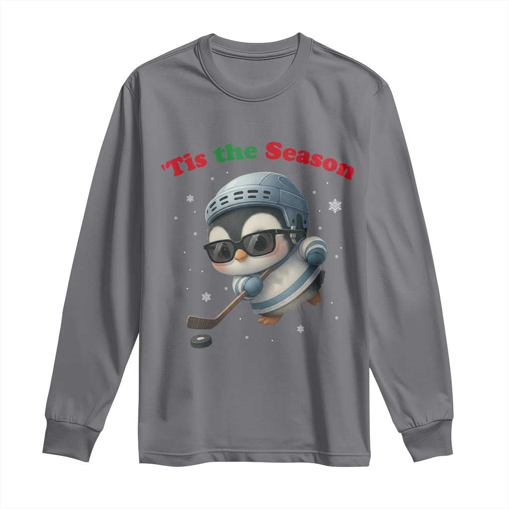 Penguin On Ice Tis The Season Long Sleeve Shirt Funny Christmas Gift TS12 Charcoal Print Your Wear