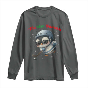 Penguin On Ice Tis The Season Long Sleeve Shirt Funny Christmas Gift TS12 Dark Heather Print Your Wear