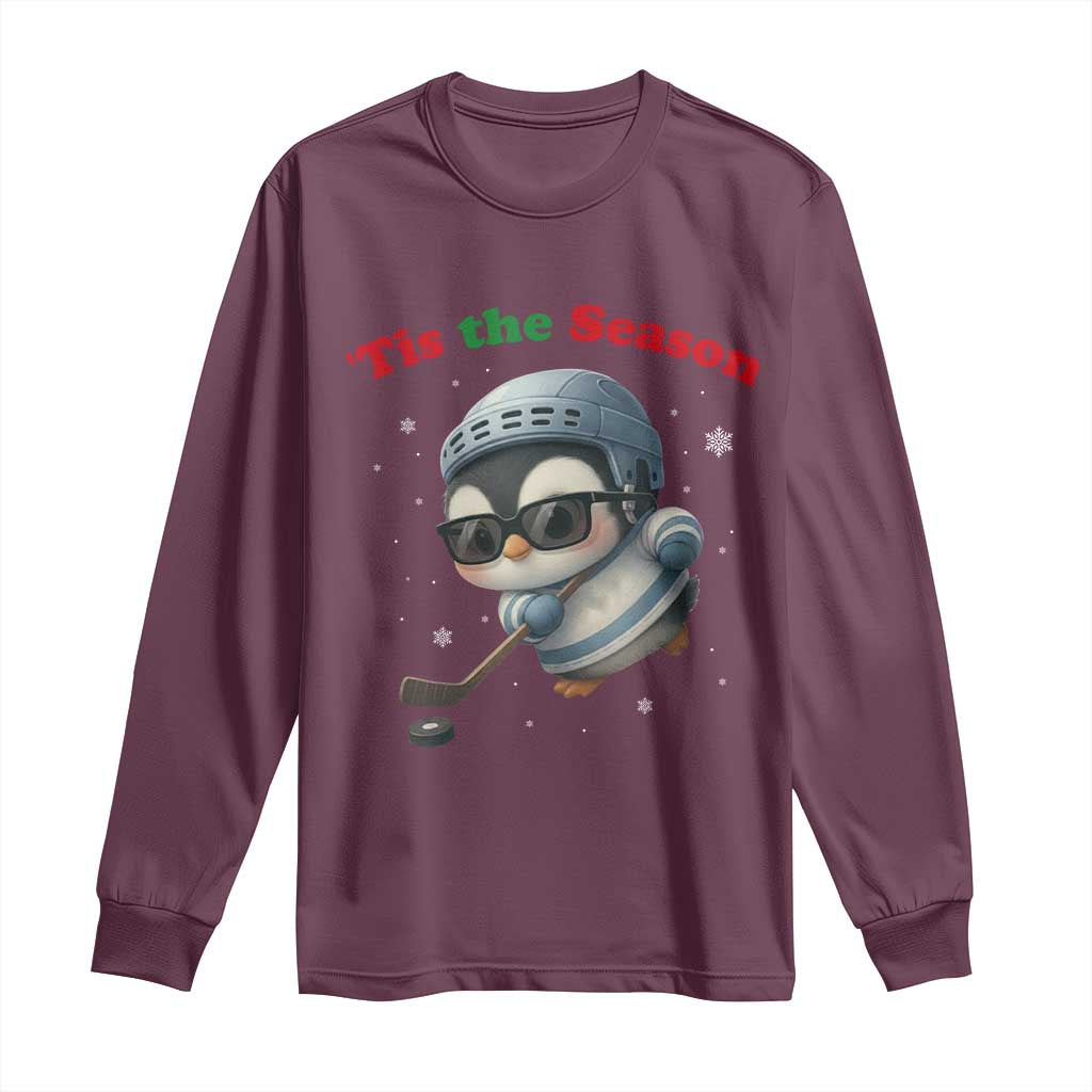 Penguin On Ice Tis The Season Long Sleeve Shirt Funny Christmas Gift TS12 Maroon Print Your Wear