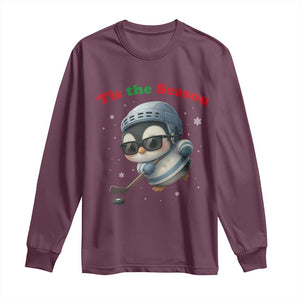 Penguin On Ice Tis The Season Long Sleeve Shirt Funny Christmas Gift TS12 Maroon Print Your Wear