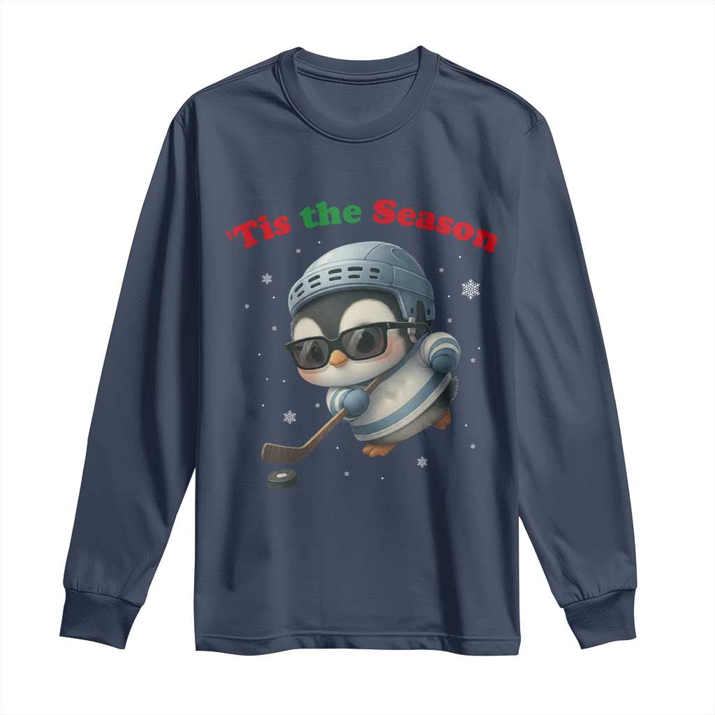 Penguin On Ice Tis The Season Long Sleeve Shirt Funny Christmas Gift TS12 Navy Print Your Wear