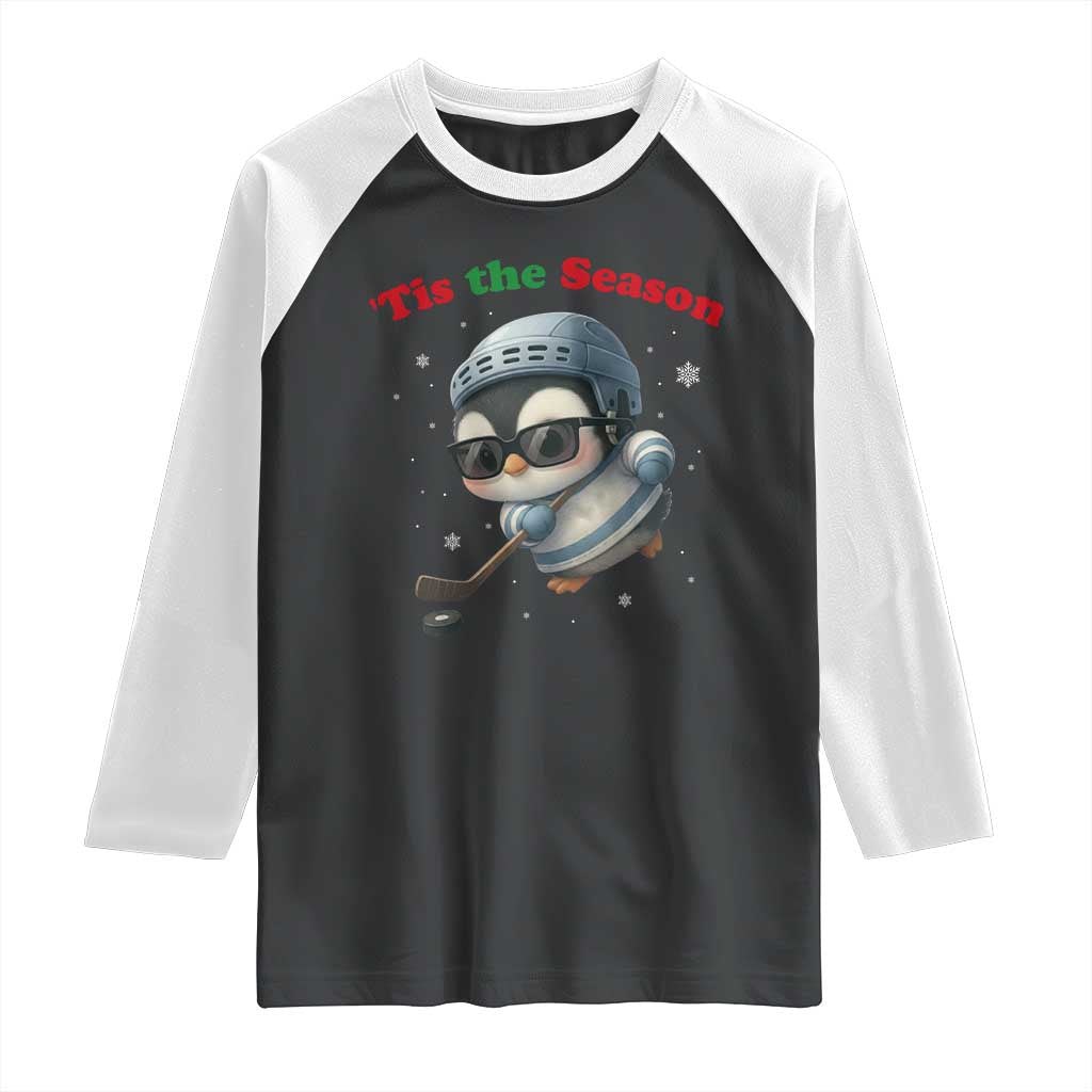 Penguin On Ice Tis The Season Raglan Shirt Funny Christmas Gift TS12 Black White Print Your Wear