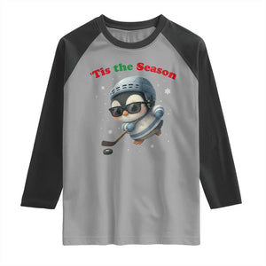 Penguin On Ice Tis The Season Raglan Shirt Funny Christmas Gift TS12 Sport Gray Black Print Your Wear
