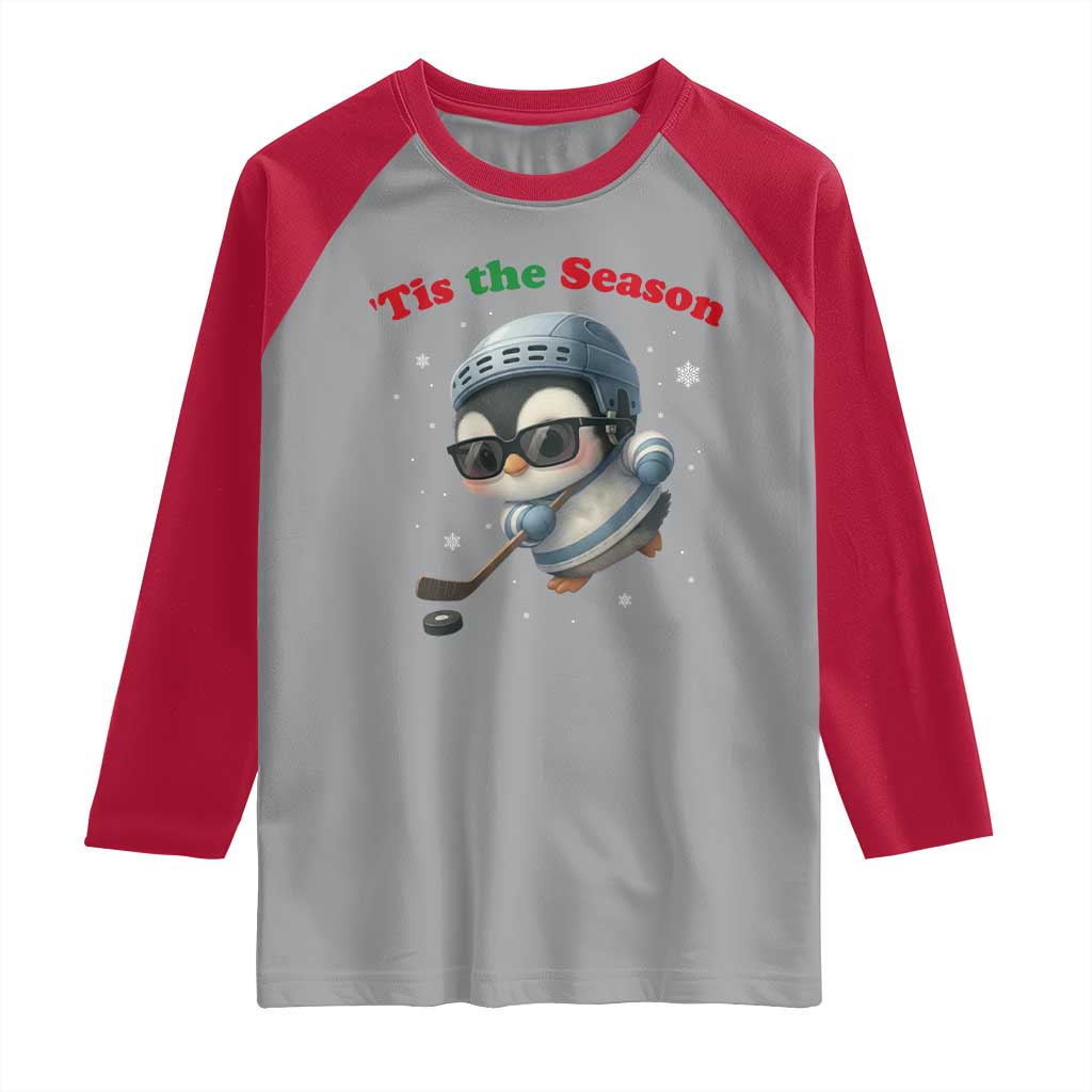 Penguin On Ice Tis The Season Raglan Shirt Funny Christmas Gift TS12 Sport Gray Red Print Your Wear