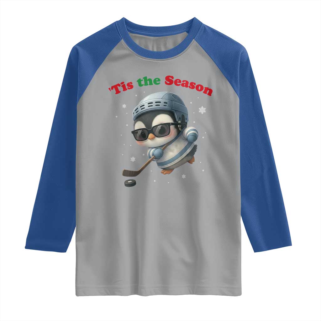 Penguin On Ice Tis The Season Raglan Shirt Funny Christmas Gift TS12 Sport Gray Royal Print Your Wear