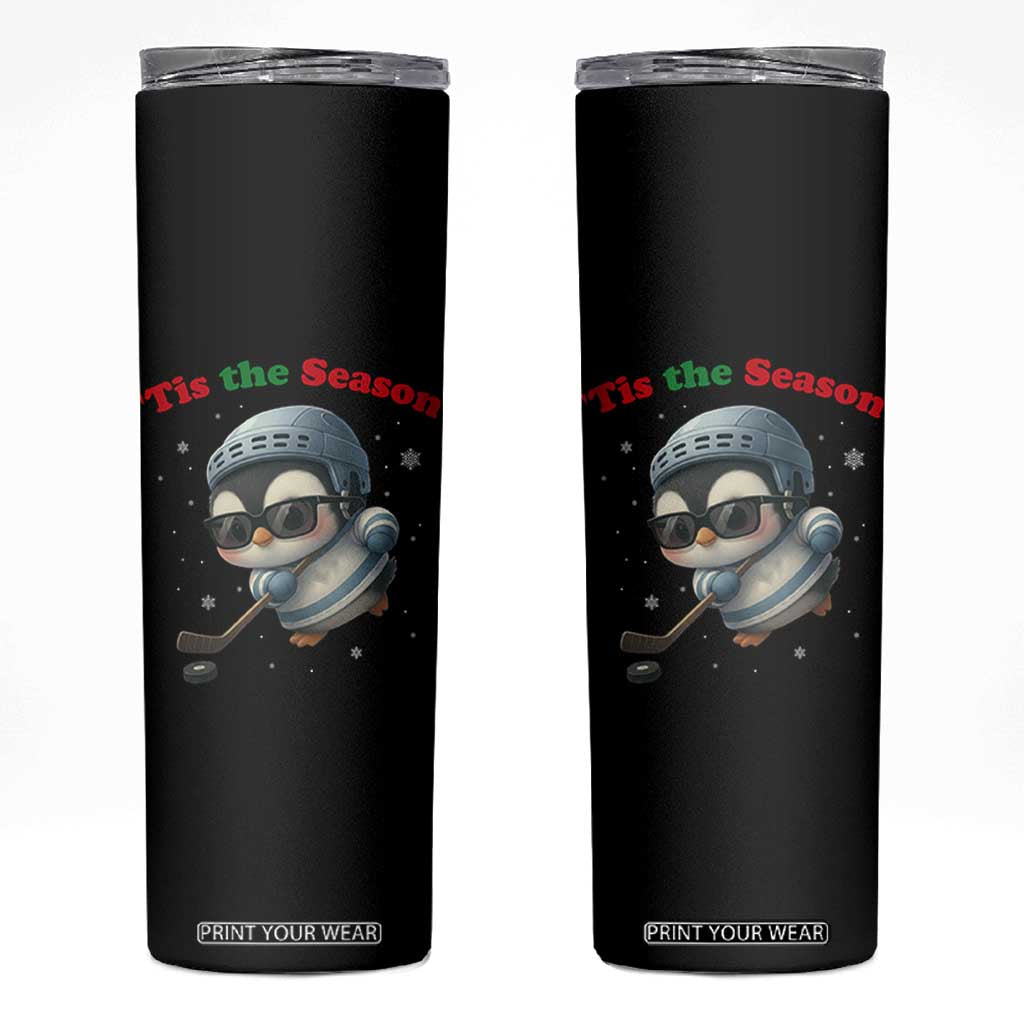Penguin On Ice Tis The Season Skinny Tumbler Funny Christmas Gift TS12 Black Print Your Wear