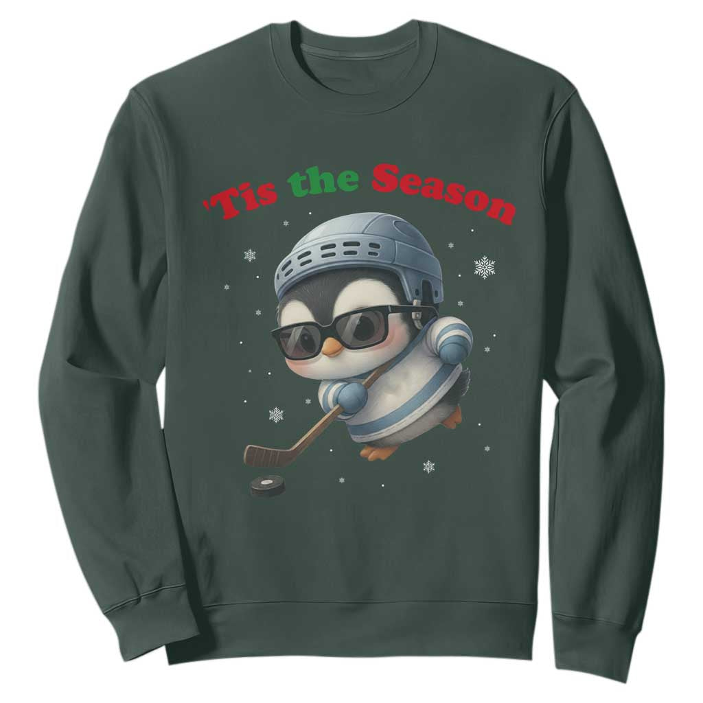 Penguin On Ice Tis The Season Sweatshirt Funny Christmas Gift TS12 Dark Forest Green Print Your Wear