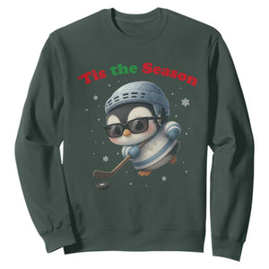 Penguin On Ice Tis The Season Sweatshirt Funny Christmas Gift TS12 Dark Forest Green Print Your Wear
