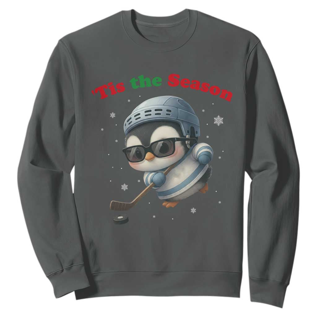 Penguin On Ice Tis The Season Sweatshirt Funny Christmas Gift TS12 Dark Heather Print Your Wear
