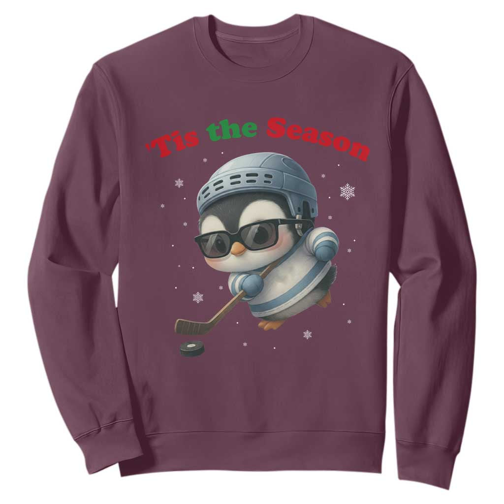 Penguin On Ice Tis The Season Sweatshirt Funny Christmas Gift TS12 Maroon Print Your Wear