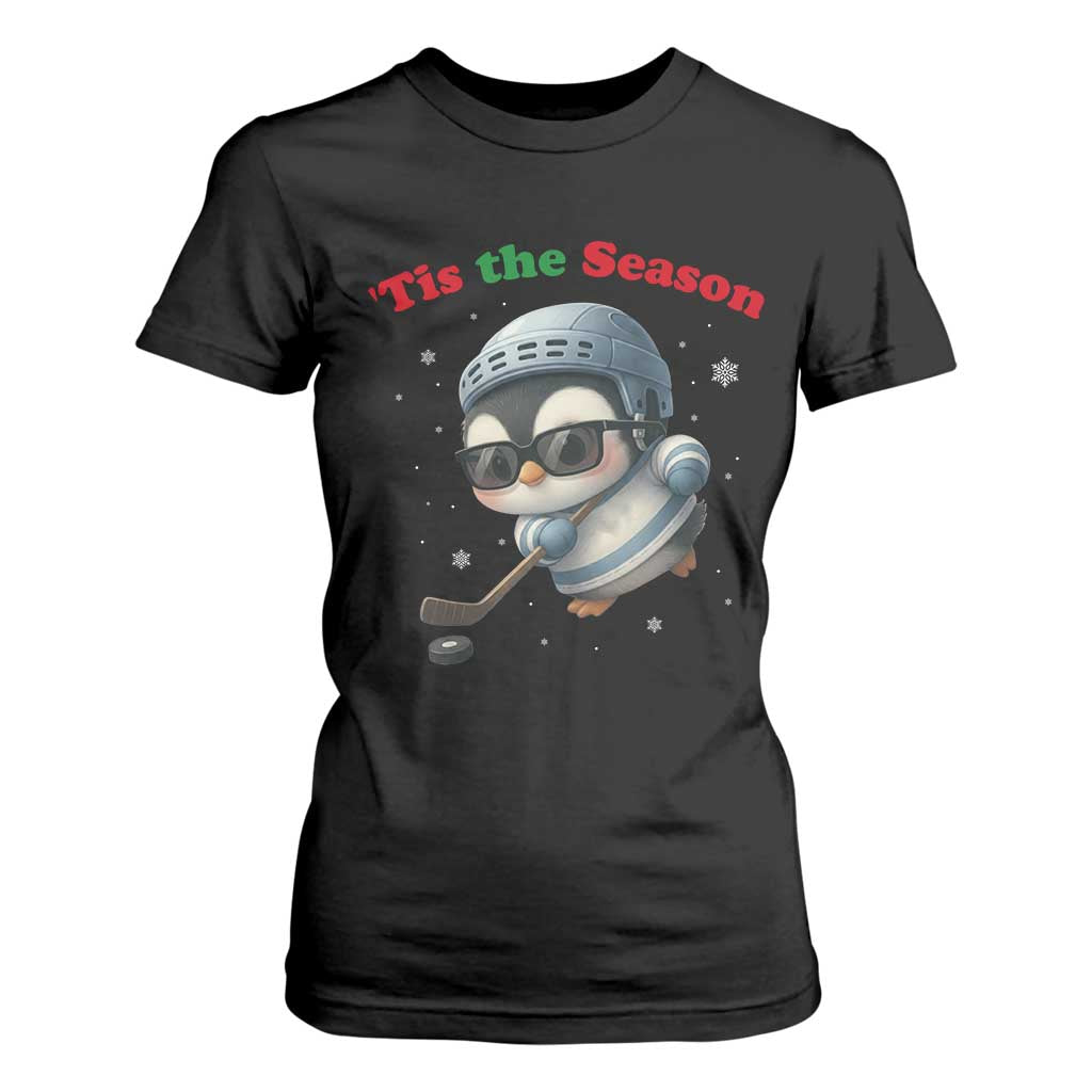 Penguin On Ice Tis The Season T Shirt For Women Funny Christmas Gift TS12 Black Print Your Wear