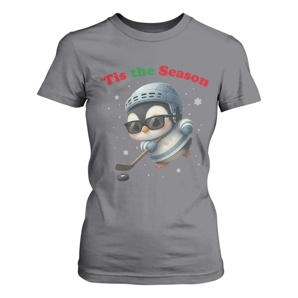 Penguin On Ice Tis The Season T Shirt For Women Funny Christmas Gift TS12 Charcoal Print Your Wear
