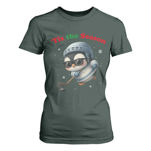 Penguin On Ice Tis The Season T Shirt For Women Funny Christmas Gift TS12 Dark Forest Green Print Your Wear