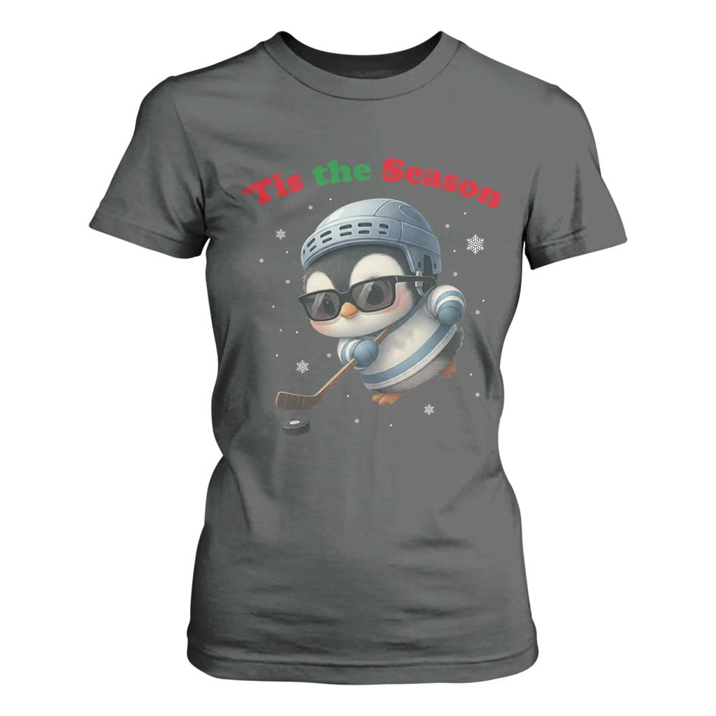 Penguin On Ice Tis The Season T Shirt For Women Funny Christmas Gift TS12 Dark Heather Print Your Wear