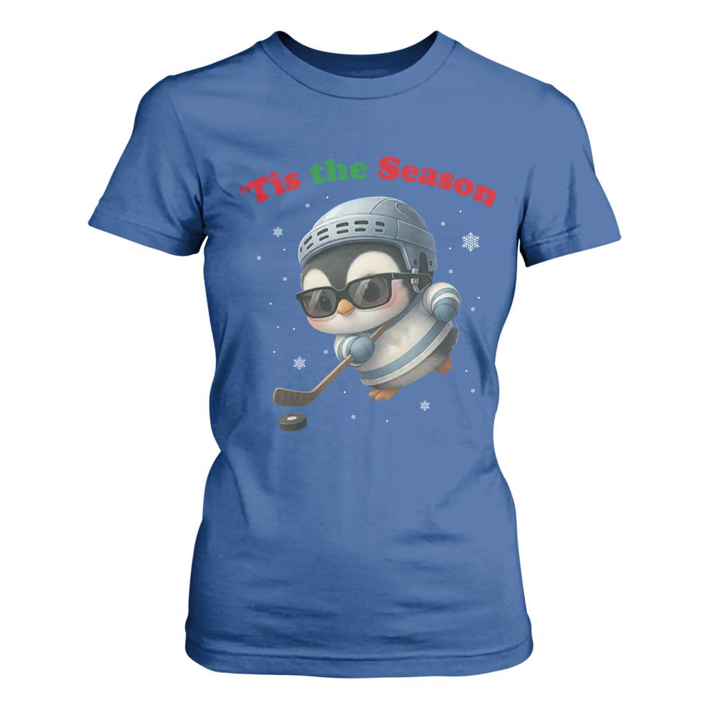 Penguin On Ice Tis The Season T Shirt For Women Funny Christmas Gift TS12 Royal Blue Print Your Wear
