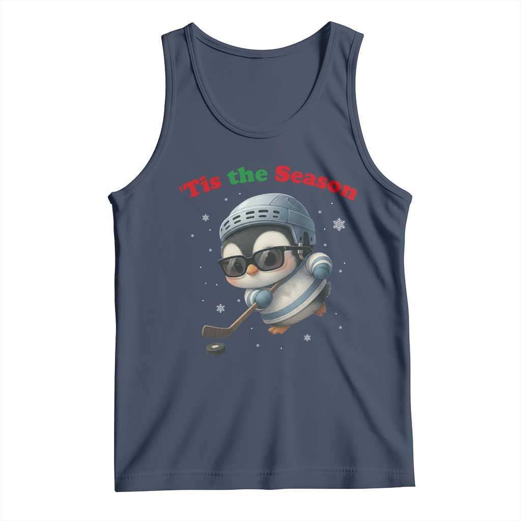 Penguin On Ice Tis The Season Tank Top Funny Christmas Gift TS12 Navy Print Your Wear