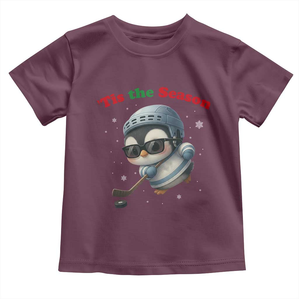 Penguin On Ice Tis The Season Toddler T Shirt Funny Christmas Gift TS12 Maroon Print Your Wear
