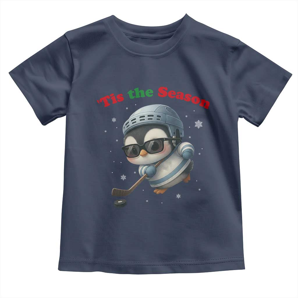 Penguin On Ice Tis The Season Toddler T Shirt Funny Christmas Gift TS12 Navy Print Your Wear