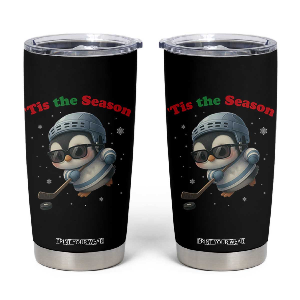 Penguin On Ice Tis The Season Tumbler Cup Funny Christmas Gift TS12 Black Print Your Wear