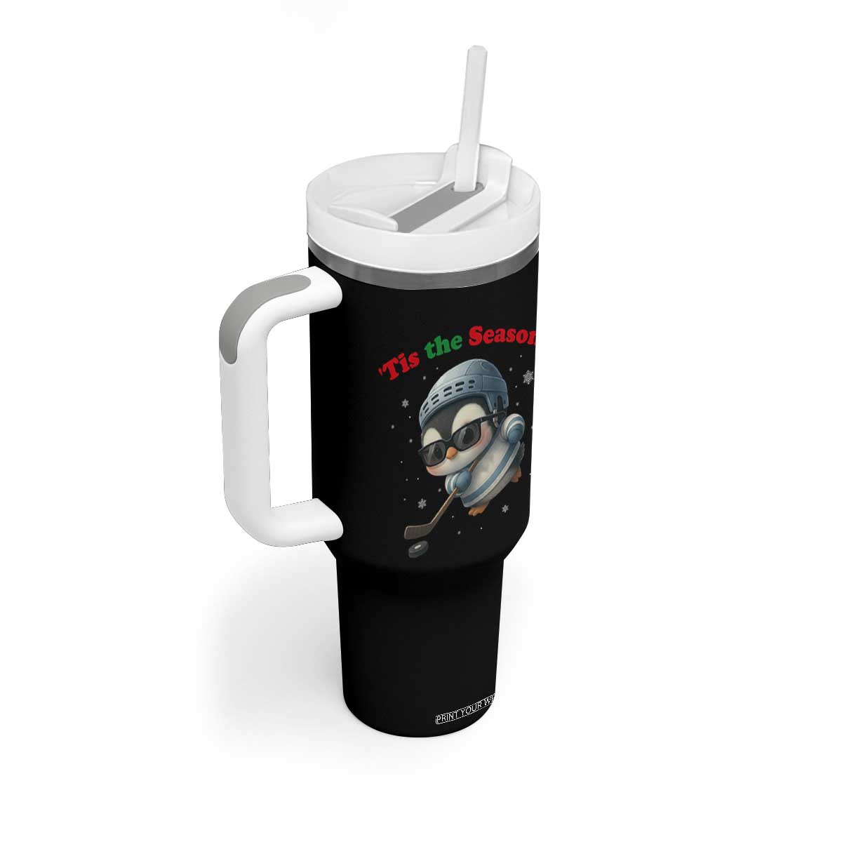 Penguin On Ice Tis The Season Tumbler With Handle Funny Christmas Gift TS12 Print Your Wear