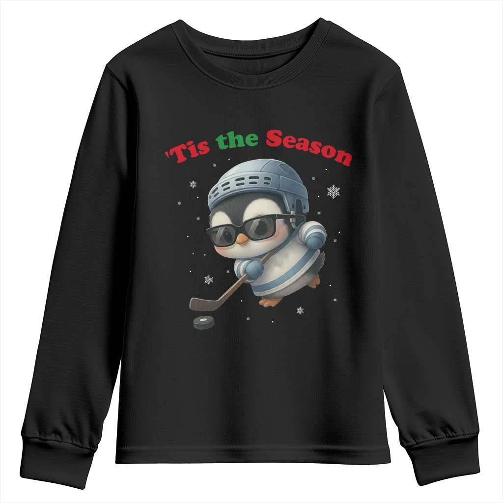Penguin On Ice Tis The Season Youth Sweatshirt Funny Christmas Gift TS12 Black Print Your Wear