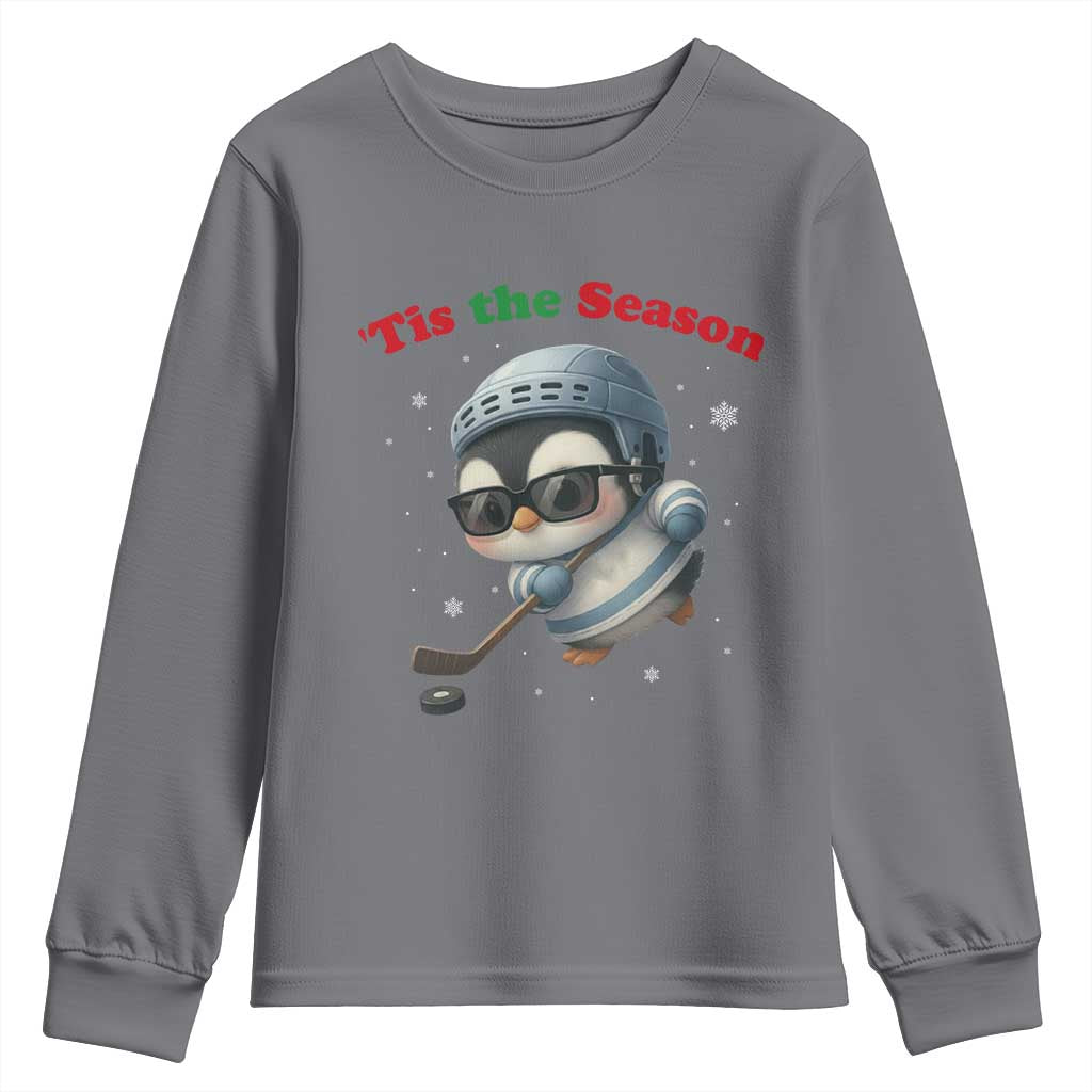 Penguin On Ice Tis The Season Youth Sweatshirt Funny Christmas Gift TS12 Charcoal Print Your Wear