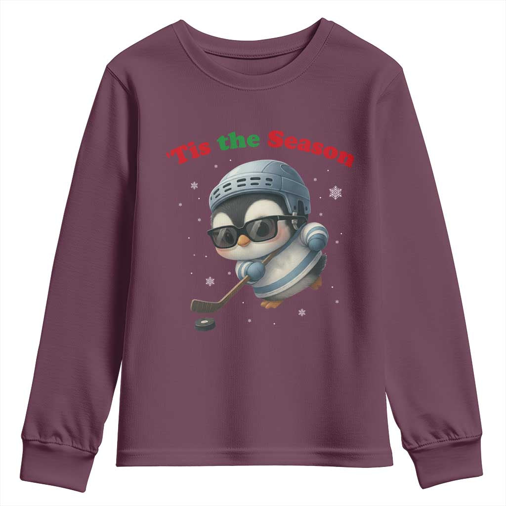 Penguin On Ice Tis The Season Youth Sweatshirt Funny Christmas Gift TS12 Maroon Print Your Wear