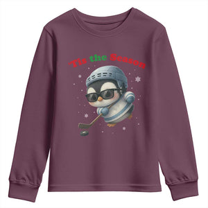 Penguin On Ice Tis The Season Youth Sweatshirt Funny Christmas Gift TS12 Maroon Print Your Wear