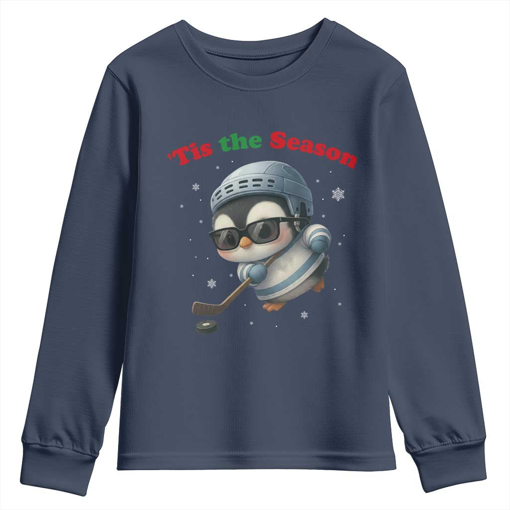 Penguin On Ice Tis The Season Youth Sweatshirt Funny Christmas Gift TS12 Navy Print Your Wear