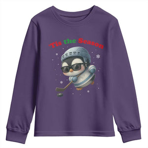 Penguin On Ice Tis The Season Youth Sweatshirt Funny Christmas Gift TS12 Purple Print Your Wear