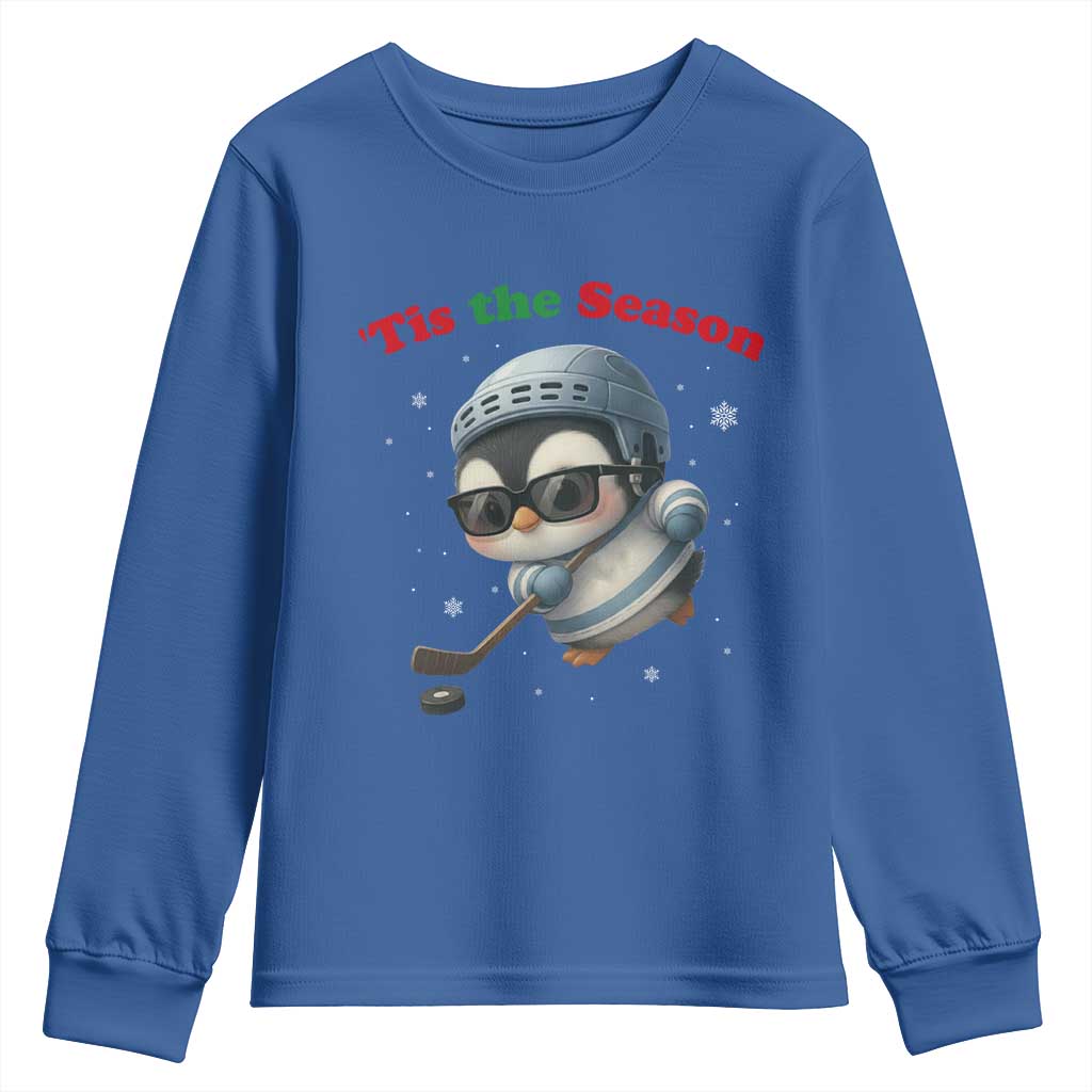 Penguin On Ice Tis The Season Youth Sweatshirt Funny Christmas Gift TS12 Royal Blue Print Your Wear