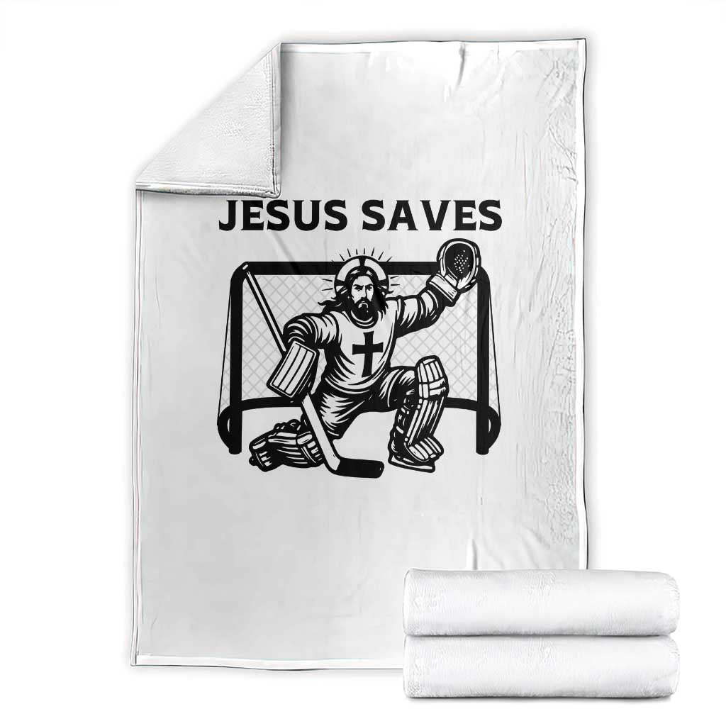 Funny Religious Ice Hockey Goalie Gift Throw Blanket Jesus Saves TS12 Black Print Your Wear