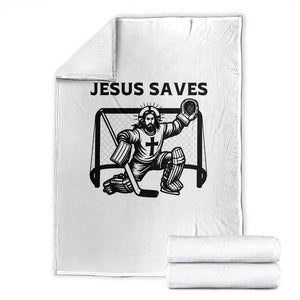 Funny Religious Ice Hockey Goalie Gift Throw Blanket Jesus Saves TS12 Black Print Your Wear
