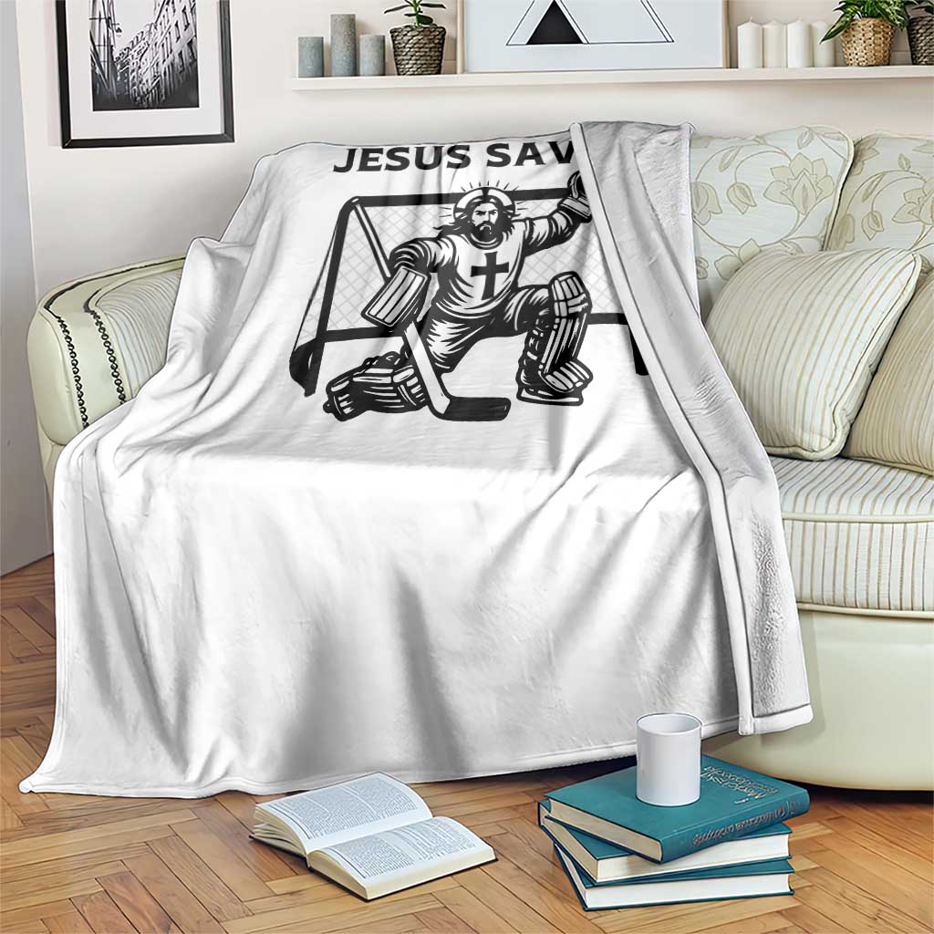 Funny Religious Ice Hockey Goalie Gift Throw Blanket Jesus Saves TS12 Print Your Wear