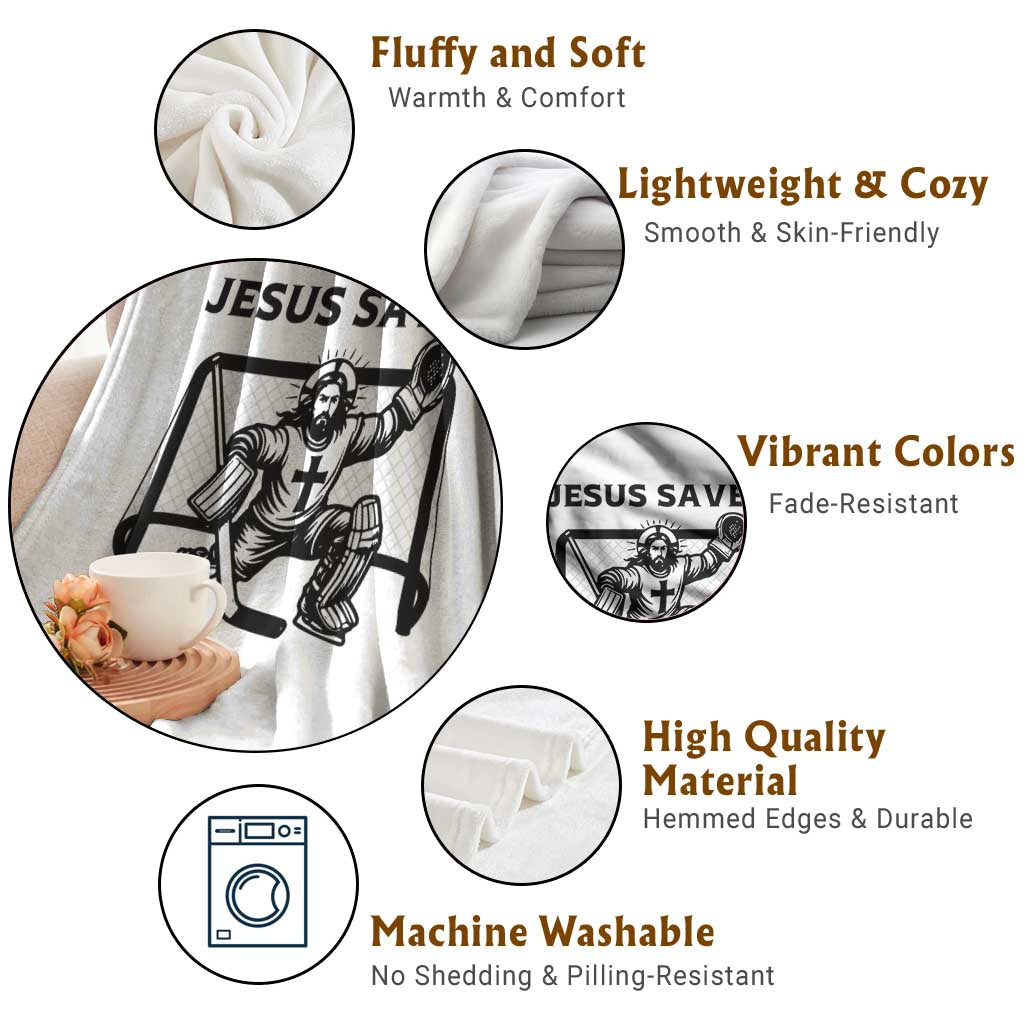 Funny Religious Ice Hockey Goalie Gift Throw Blanket Jesus Saves TS12 Print Your Wear