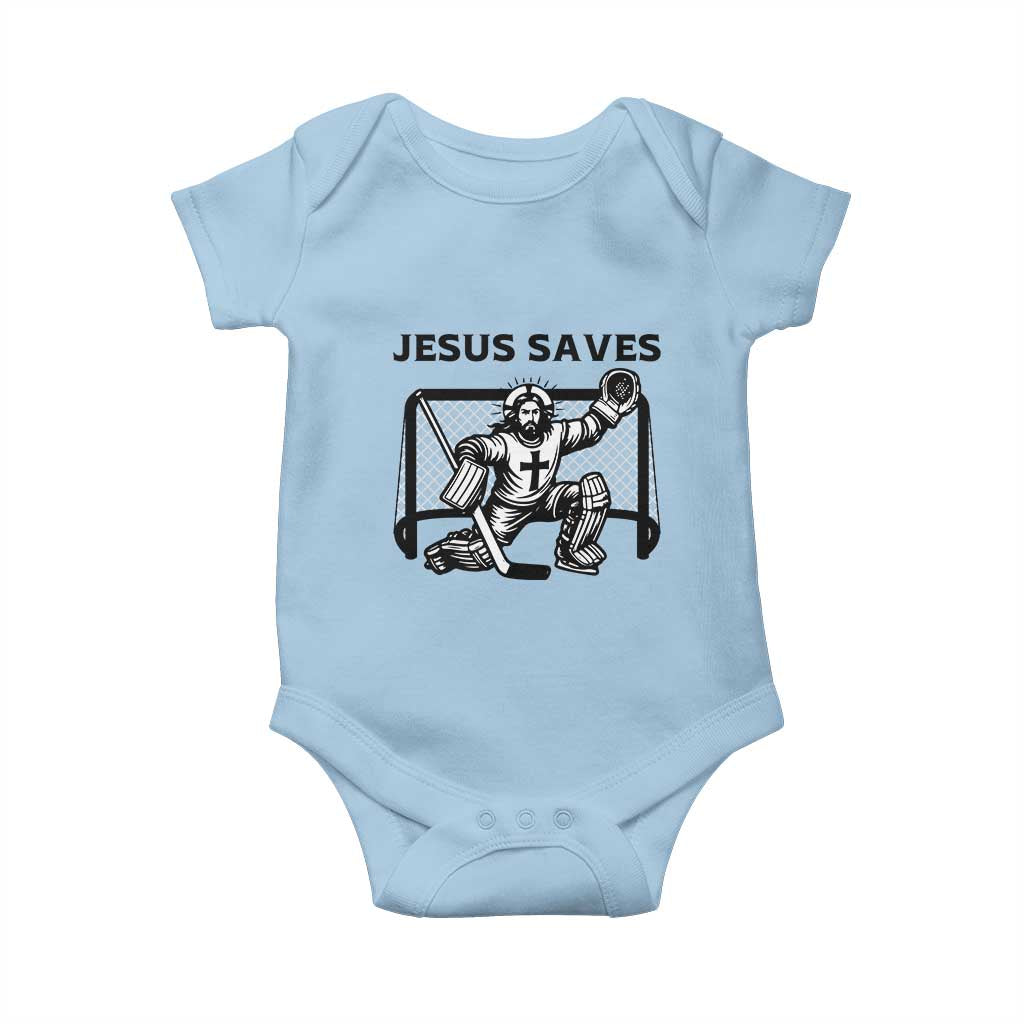 Funny Religious Ice Hockey Goalie Gift Baby Onesie Jesus Saves TS12 Light Blue Print Your Wear