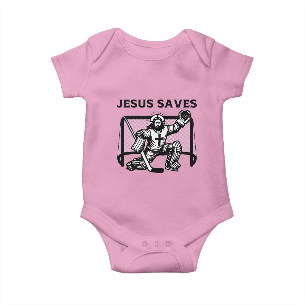 Funny Religious Ice Hockey Goalie Gift Baby Onesie Jesus Saves TS12 Light Pink Print Your Wear