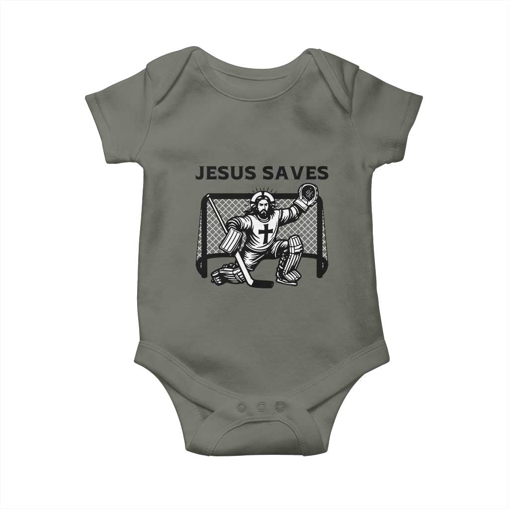 Funny Religious Ice Hockey Goalie Gift Baby Onesie Jesus Saves TS12 Military Green Print Your Wear