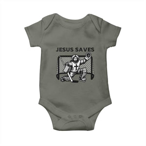 Funny Religious Ice Hockey Goalie Gift Baby Onesie Jesus Saves TS12 Military Green Print Your Wear