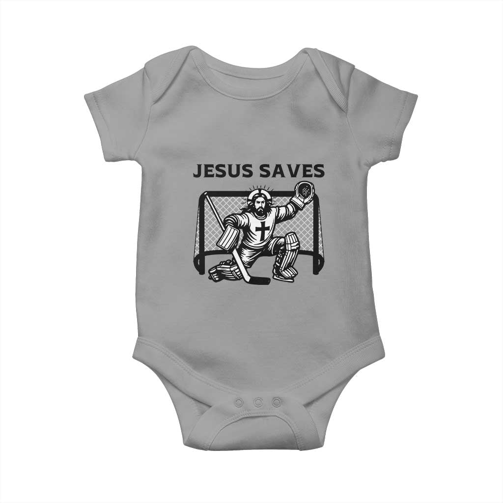 Funny Religious Ice Hockey Goalie Gift Baby Onesie Jesus Saves TS12 Sport Gray Print Your Wear